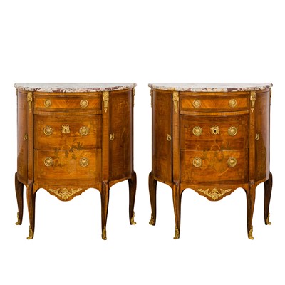 Lot 339 - A pair of French Louis XVI Style demi-lune side cabinets