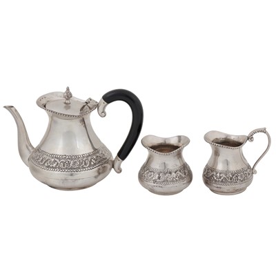 Lot 630 - A late 20th century Indian silver three-piece coffee set, Bombay circa 1980