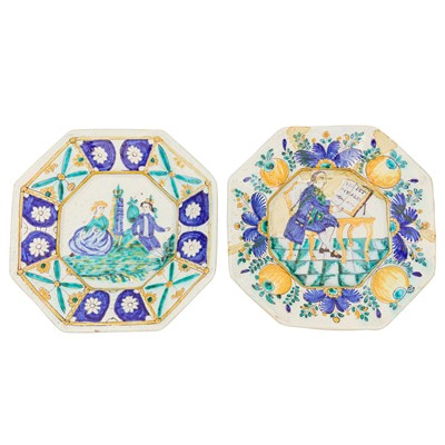 Lot 41 - Two Hungarian or Slovakian polychrome faience plates
