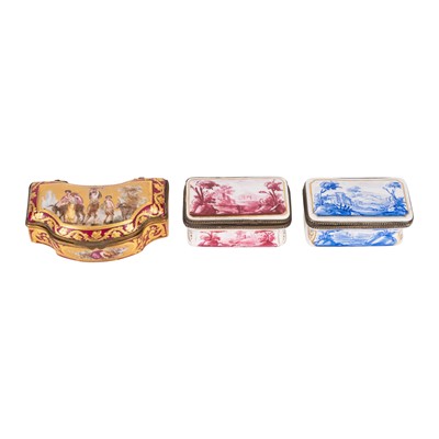 Lot 16 - A group of three 19th century French porcelain snuff boxes