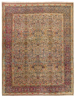 Lot 90 - An antique Kirman Laver carpet, south Persia, approx: 346cm. x 266cm