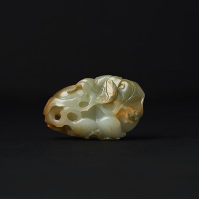 Lot 144 - A Chinese celadon and russet jade 'gourd' carving, 20th century