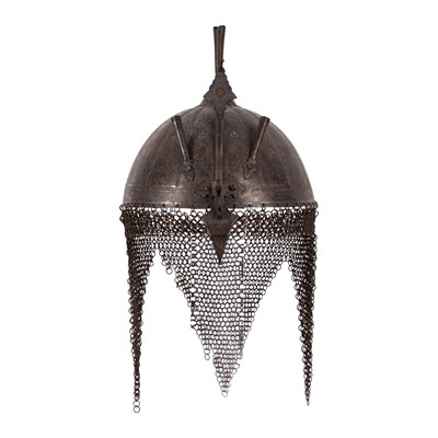 Lot 79 - A Persian steel helmet (Kulah Khud), Qajar, 19th century