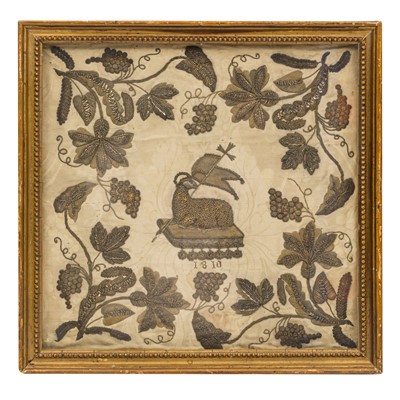 Lot 419 - A Regency stumpwork embroidered panel, circa 1810