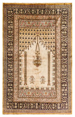 Lot 70 - A very fine silk Qum prayer rug, central Persia, approx: 200cm. x 132cm