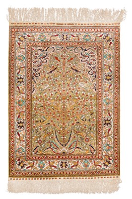 Lot 43 - A very fine silk and metal thread Cinar prayer rug, Istanbul, Turkey, approx: 122cm. x 91cm