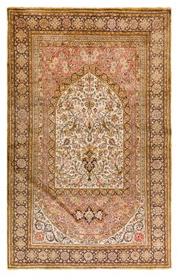 Lot 68 - A very fine silk Qum prayer rug, central Persia, approx: 161cm. x 107cm