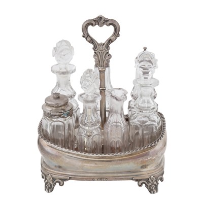Lot 580 - A Victorian sterling silver seven bottle cruet, London 1848 by John Evans