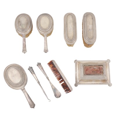 Lot 592 - A George V sterling silver part – dressing table vanity set, London 1927 by Lionel Alfred Crichton