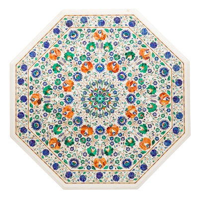 Lot 365 - An Indian Pietra Dura octagonal white marble table top