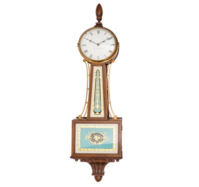 Lot 90 - An early 19th Century American Federal stenciled and eglomise mahogany banjo clock, circa 1820
