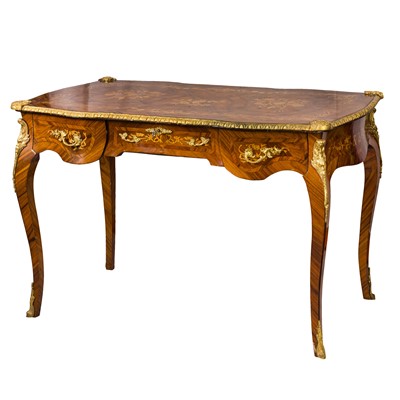 Lot 341 - A Louis XV style kingwood and marquetry bureau plat