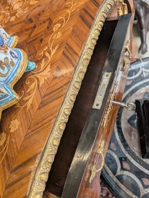 Lot 341 - A Louis XV style kingwood and marquetry bureau plat