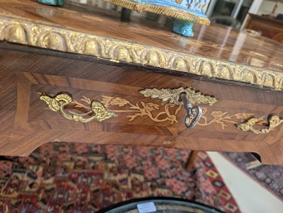 Lot 341 - A Louis XV style kingwood and marquetry bureau plat