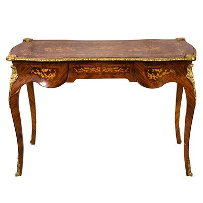 Lot 341 - A Louis XV style kingwood and marquetry bureau plat