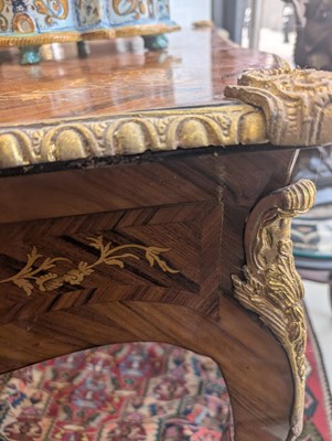 Lot 341 - A Louis XV style kingwood and marquetry bureau plat