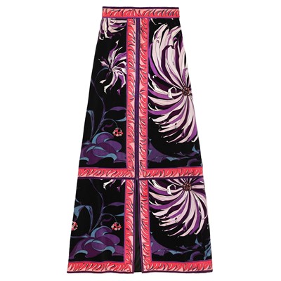 Lot 372 - Emilio Pucci Navy Velvet Orchidee Maxi Skirt - Size UK 12