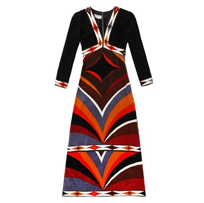 Lot 367 - Emilio Pucci Brown Velvet Geometric Maxi Dress - Size UK 10