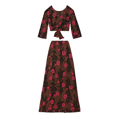 Lot 366 - Emilio Pucci Brown Silk Floral Skirt Set - Size UK 10