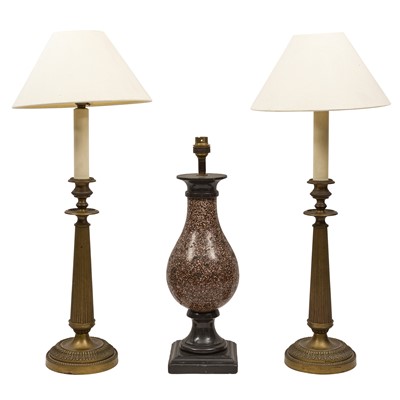 Lot 256 - A porphyry marble table lamp, early to mid-20th century