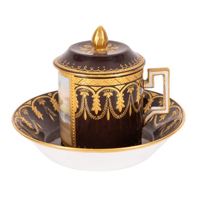 Lot 3 - A 19th Century Vienna porcelain cabinet cup, cover and saucer, circa 1880