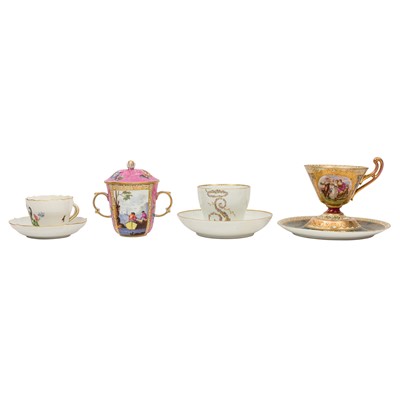 Lot 36 - A group of three Meissen porcelain cups, together with a Vienna porcelain cup