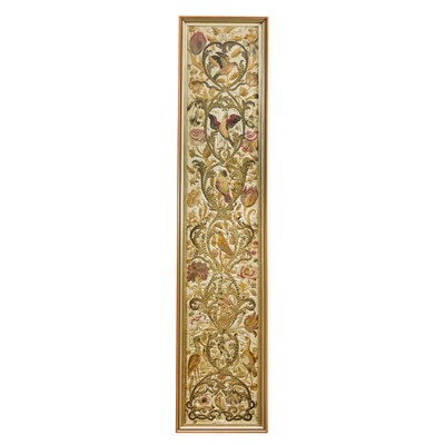 Lot 421 - Framed silk needlework panel, possibly English or Flemish, mid 18th Century.