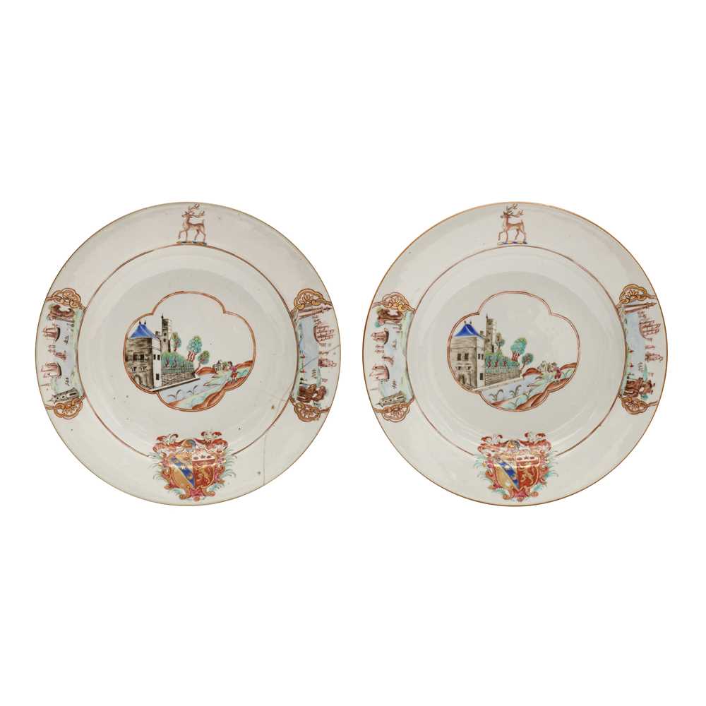 Lot 72 - Two fine and rare Chinese export armorial soup bowls, Qing Dynasty, Qianlong Period, circa 1745