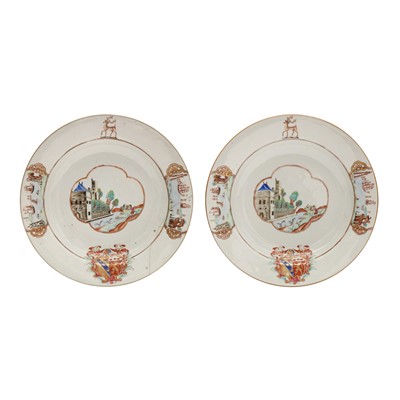 Lot 72 - Two fine and rare Chinese export armorial soup bowls, Qing Dynasty, Qianlong Period, circa 1745