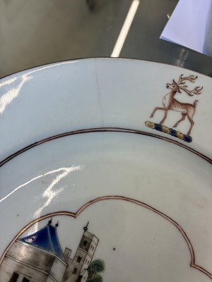 Lot 546 - Three fine and rare Chinese export armorial dishes, Qing Dynasty, Qianlong Period, circa 1745