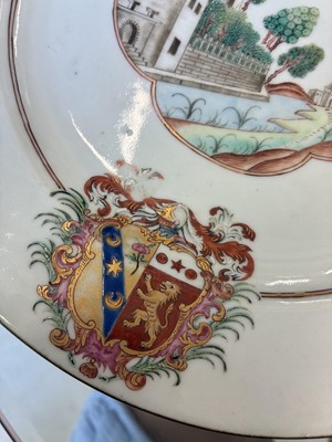 Lot 546 - Three fine and rare Chinese export armorial dishes, Qing Dynasty, Qianlong Period, circa 1745