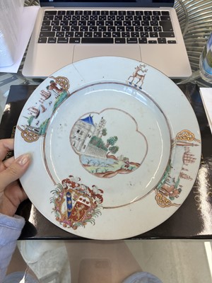 Lot 546 - Three fine and rare Chinese export armorial dishes, Qing Dynasty, Qianlong Period, circa 1745