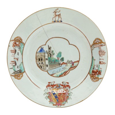 Lot 546 - Three fine and rare Chinese export armorial dishes, Qing Dynasty, Qianlong Period, circa 1745