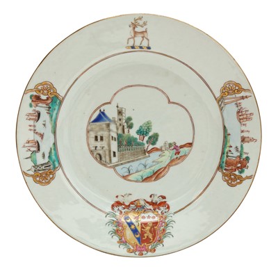 Lot 546 - Three fine and rare Chinese export armorial dishes, Qing Dynasty, Qianlong Period, circa 1745