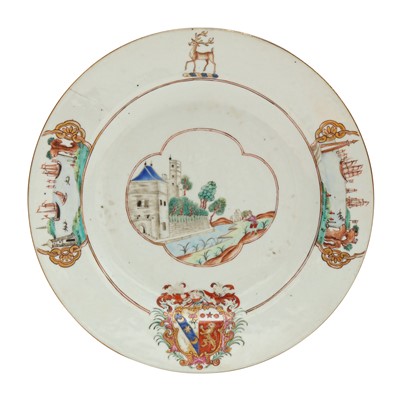 Lot 546 - Three fine and rare Chinese export armorial dishes, Qing Dynasty, Qianlong Period, circa 1745