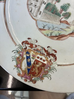 Lot 546 - Three fine and rare Chinese export armorial dishes, Qing Dynasty, Qianlong Period, circa 1745