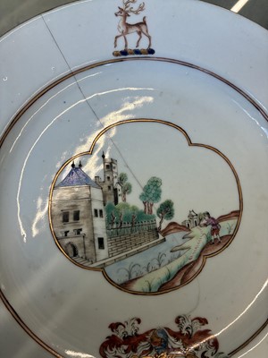 Lot 546 - Three fine and rare Chinese export armorial dishes, Qing Dynasty, Qianlong Period, circa 1745
