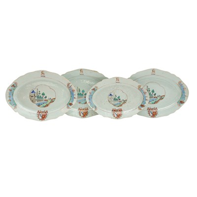 Lot 300 - Four fine and rare Chinese export armorial serving dishes, Qing Dynasty, Qianlong Period, circa 1745