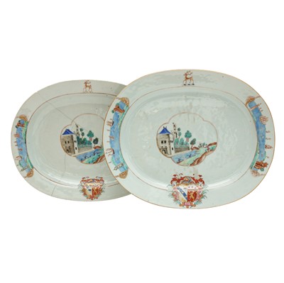 Lot 299 - Two fine and rare Chinese export armorial serving dishes, Qing Dynasty, Qianlong Period, circa 1745