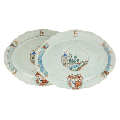 Lot 296 - Two fine and rare Chinese export armorial serving dishes, Qing Dynasty, Qianlong Period, circa 1745