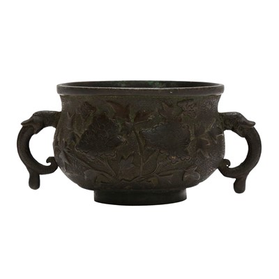 Lot 521 - A Chinese bronze 'peony' censer, 20th century