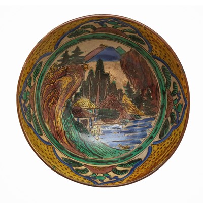 Lot 19 - A Japanese Ko-Kutani 'mountain landscape' bowl, Edo Period