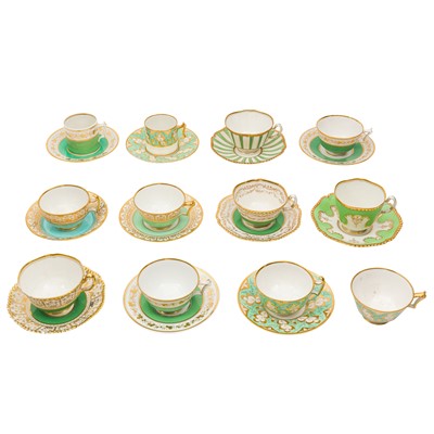 Lot 62 - Worcester porcelain, eleven cups and saucers together with an additional cup, circa 1792-1840