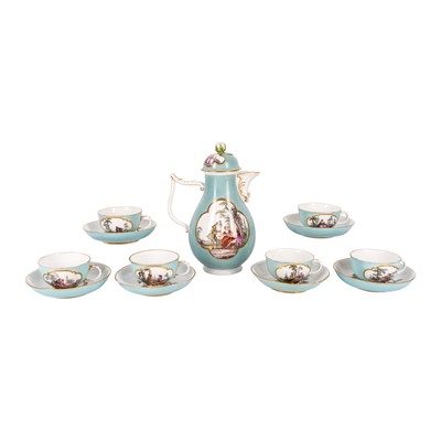 Lot 13 - A Meissen turquoise ground coffee service, circa 1740