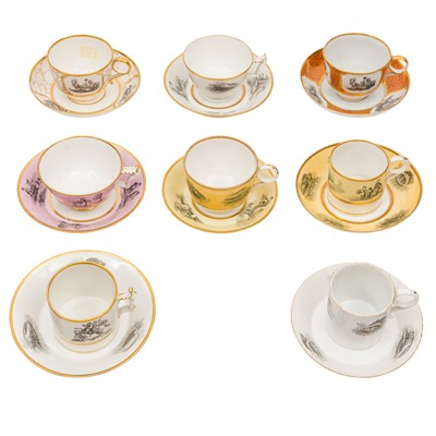 Lot 64 - Worcester porcelain, group of eight bat printed Flight & Barr & Flight Barr & Barr cups & saucers
