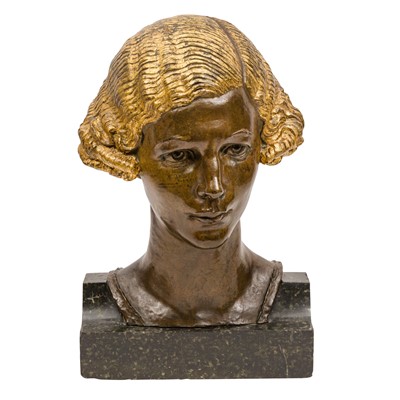 Lot 138 - Robert Jackson Emerson R.B.S. (British, 1878-1944), bronze bust of a lady