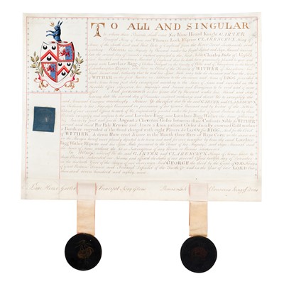 Lot 577 - [George III, King of the United Kingdom].- Grant of Arms