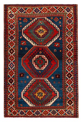 Lot 103 - An antique Triple Medallion Kazak rug, South Caucasus, approx: 206cm. x 127cm
