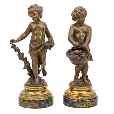 Lot 144 - After Auguste Moreau (French, 1834 – 1917), bronze figures of Le Printemps and L’Automne