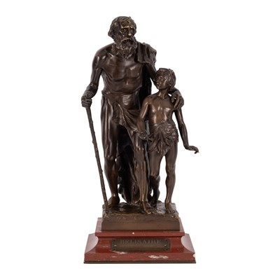 Lot 55 - Emile Henri Laporte (French, 1858-1907), bronze figure group titled 'Bélisaire'